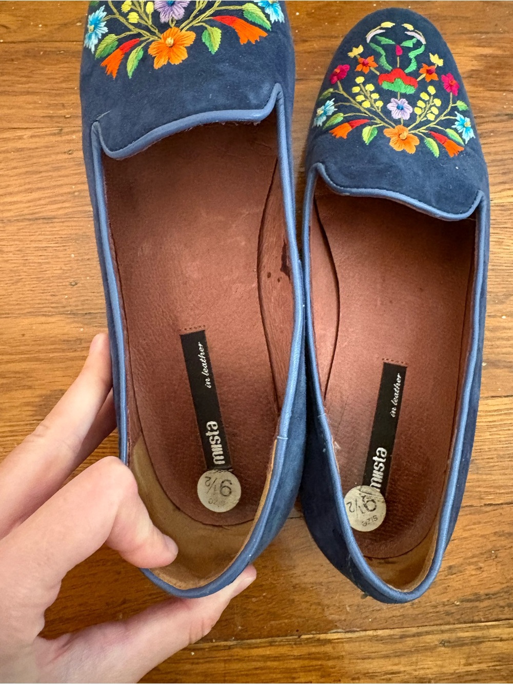 Miista Navy Loafers with Folk Embroidery • size 9.5 - Picture 4 of 4